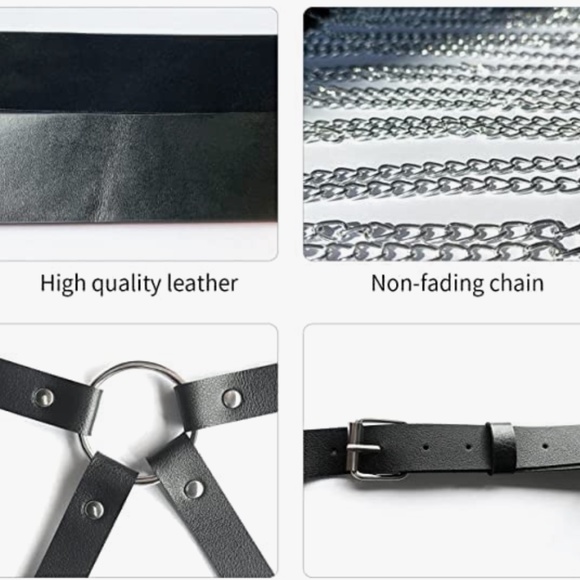 Women Leather Chest Harness Black Punk Body Chest Harness, Adjustable Buckle Wai